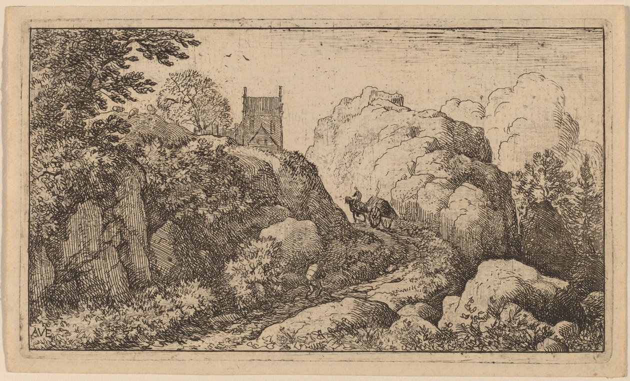 Carrinho em uma passagem estreita, provavelmente c. 16451656. de Allart van Everdingen