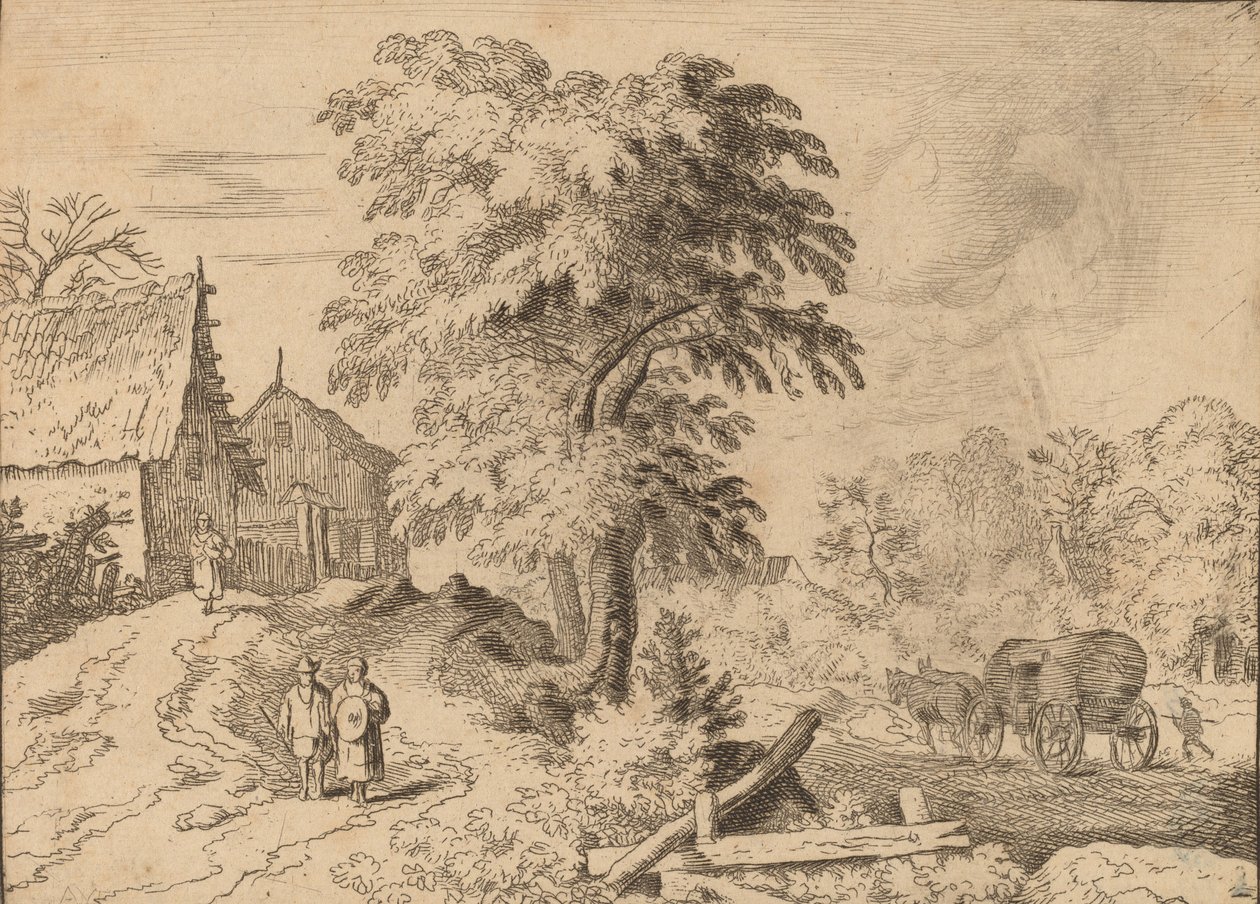 Carroça com dois cavalos de tração, provavelmente c. 16451656. de Allart van Everdingen