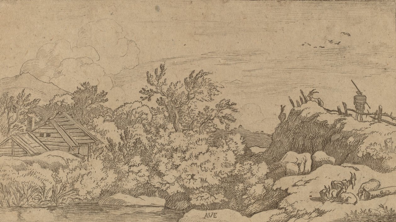 Rebanho de cabras em uma colina, provavelmente c. 16451656. de Allart van Everdingen