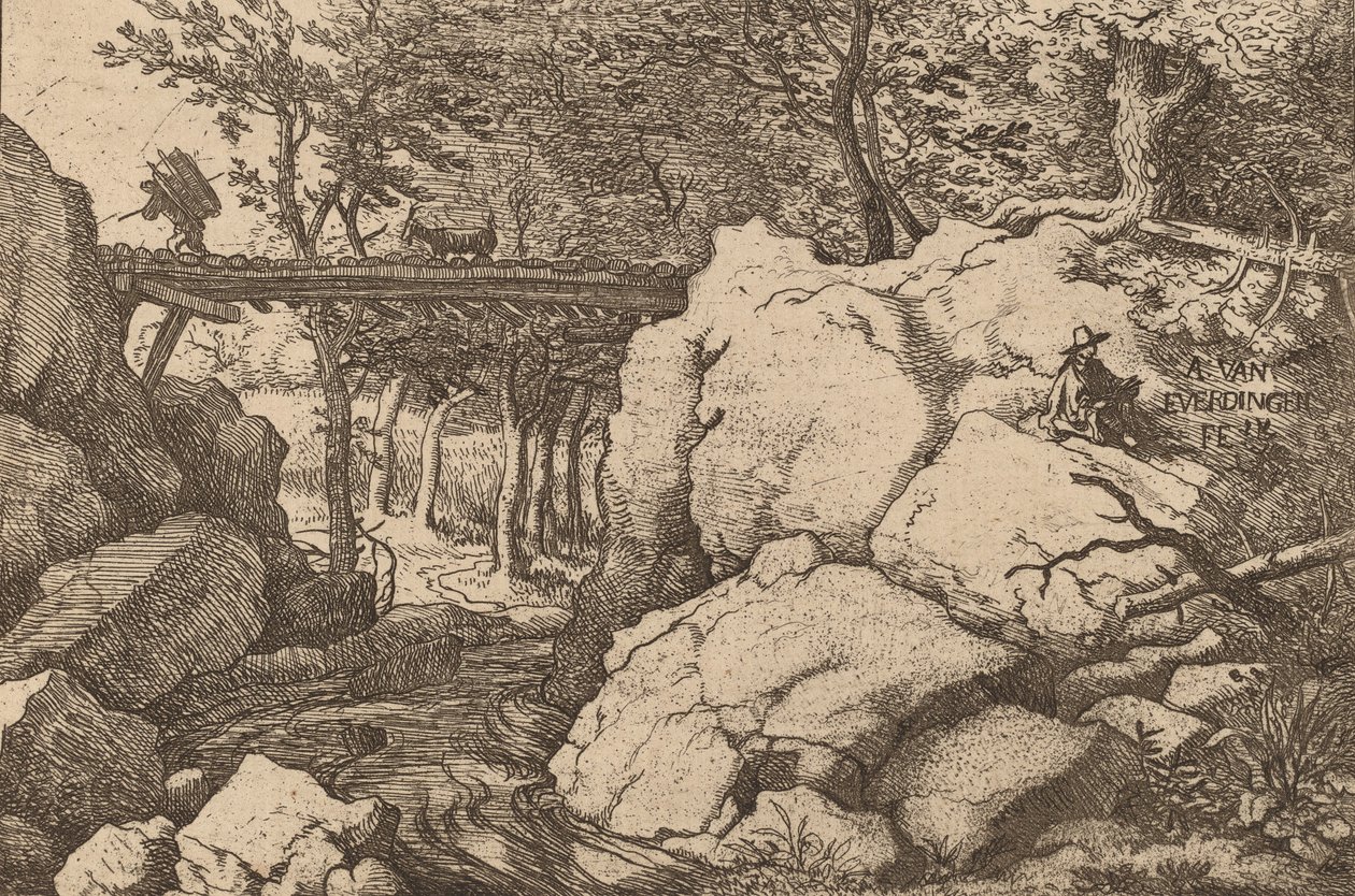 Cabra em uma pequena ponte, provavelmente c. 16451656. de Allart van Everdingen