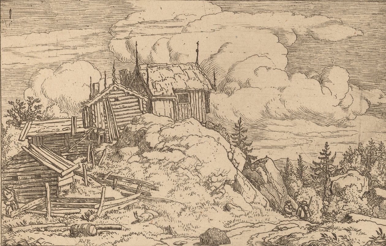 Hamlet em uma colina, provavelmente c. 16451656. de Allart van Everdingen