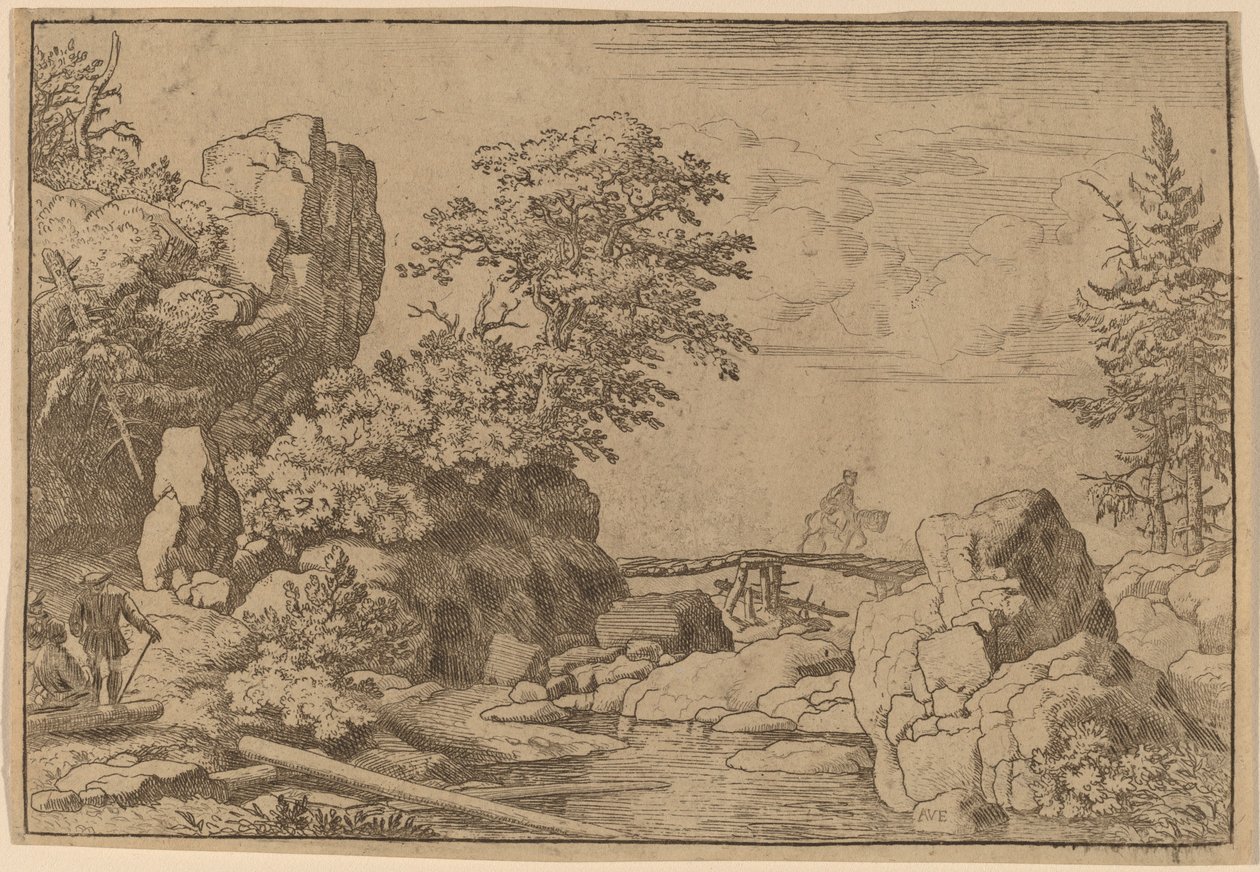 Cavaleiro em uma ponte, provavelmente c. 16451656. de Allart van Everdingen