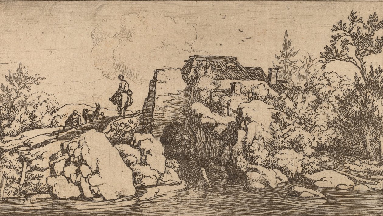 Cavaleiro em uma ponte de pedra, provavelmente c. 16451656. de Allart van Everdingen