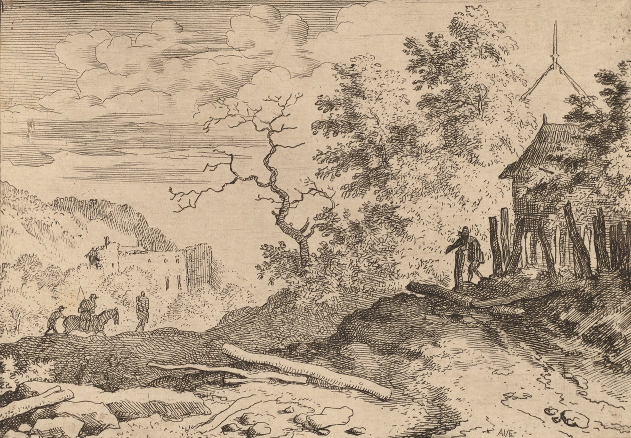 Cabana com os restos de uma cerca viva, provavelmente c. 16451656. de Allart van Everdingen