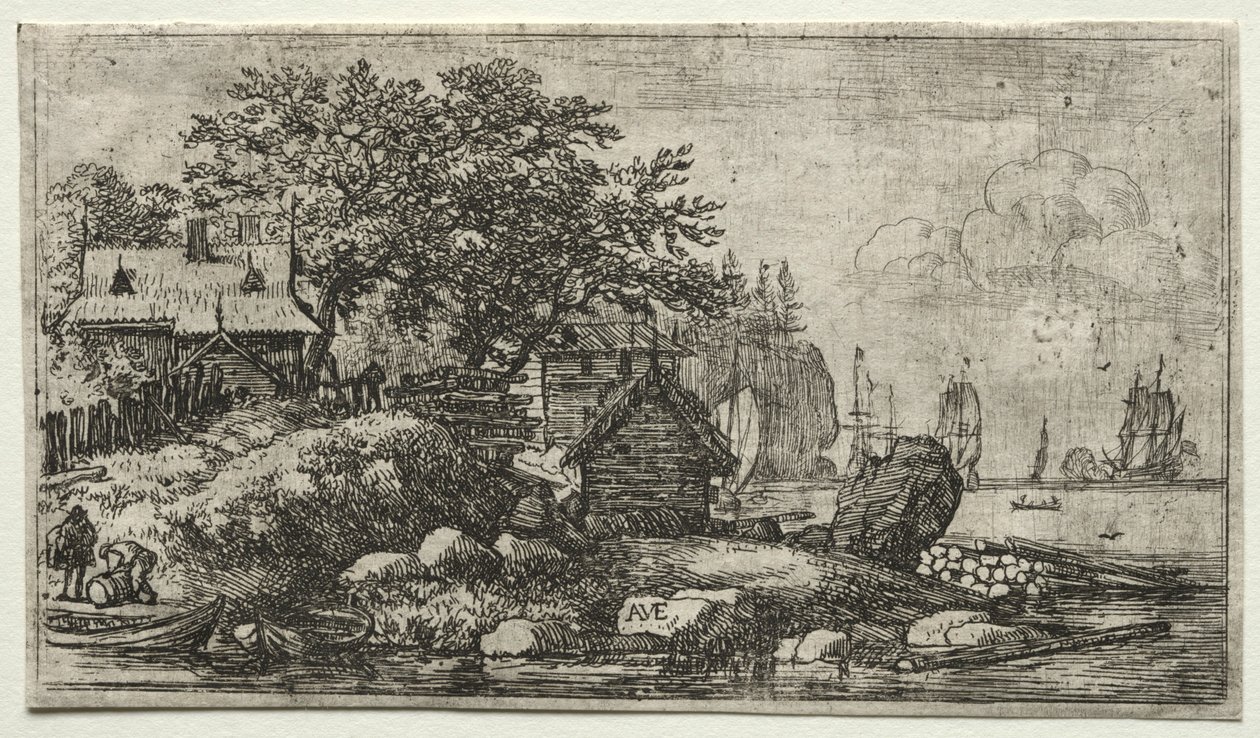Paisagem com dois barcos vazios. de Allart van Everdingen