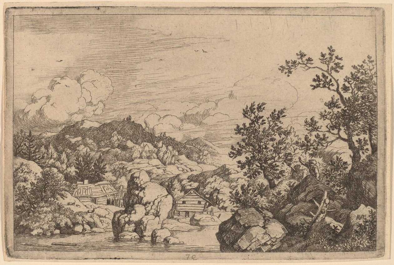 Rocha grande projetando-se de um rio, provavelmente c. 16451656. de Allart van Everdingen