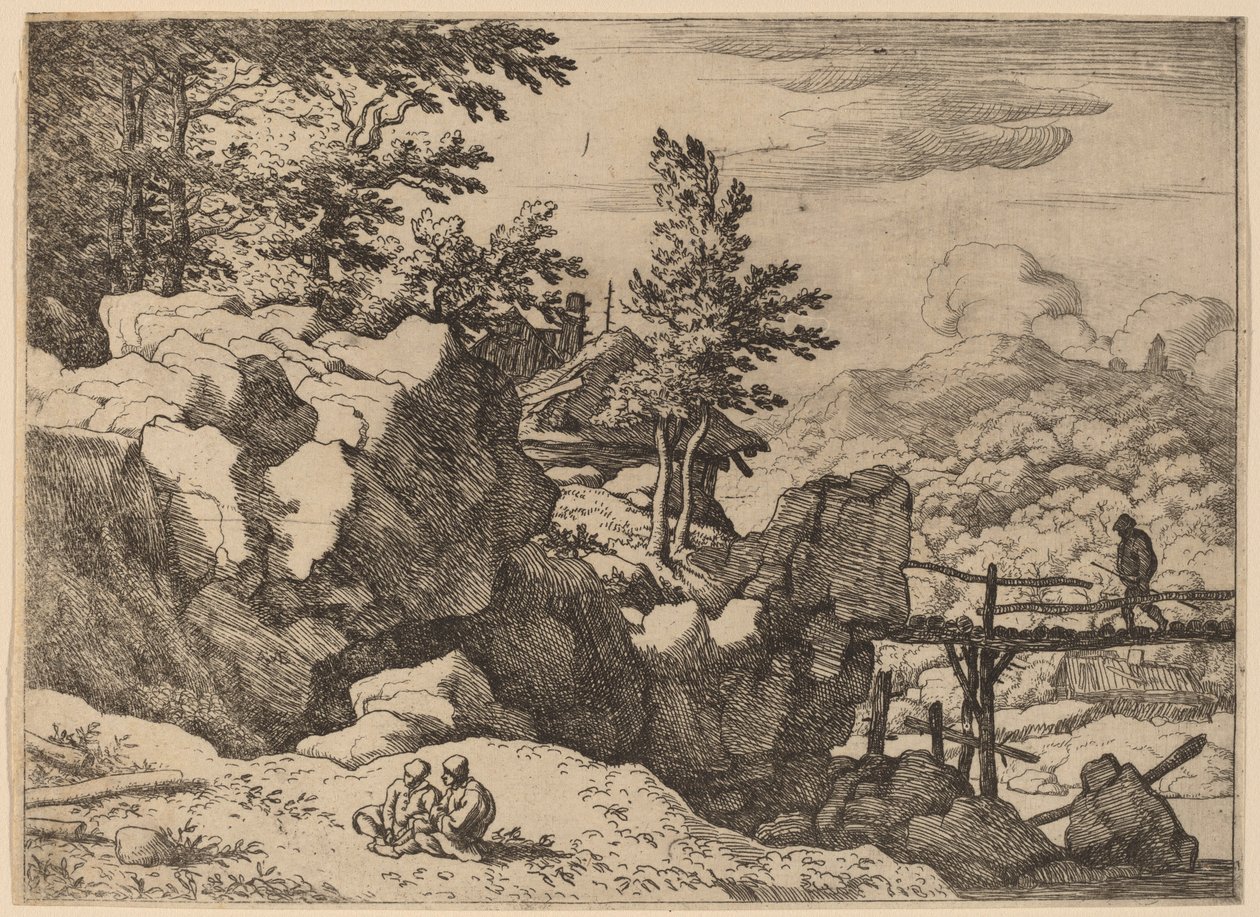 Homem em uma pequena ponte de madeira, provavelmente c. 16451656. de Allart van Everdingen