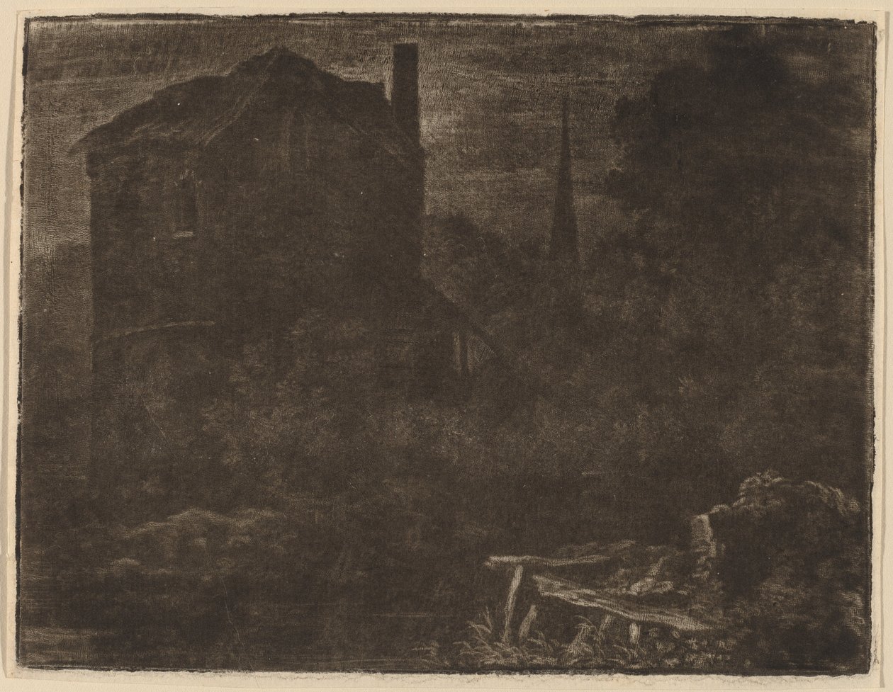 Nocturnal Landscape with House and Church Spire de Allart van Everdingen