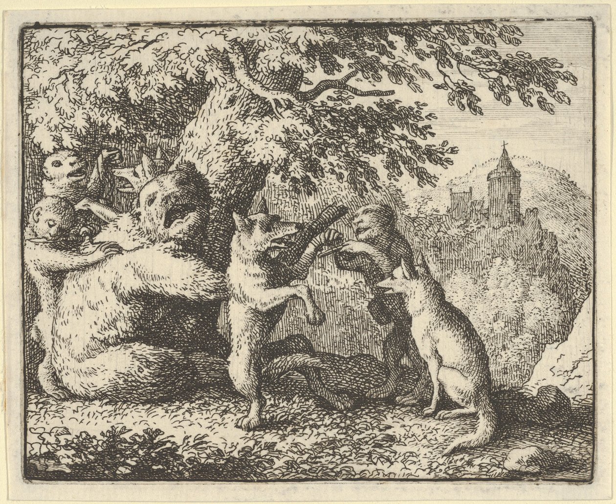 Por ordem do leão, um pedaço de pele é retirado do urso, um pedaço das patas dianteiras..., 1650-75. de Allart van Everdingen
