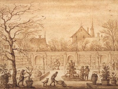 PD.326-1963 Vista de um jardim holandês, c.1650-60 (tinta e lavagem) de Allart van Everdingen