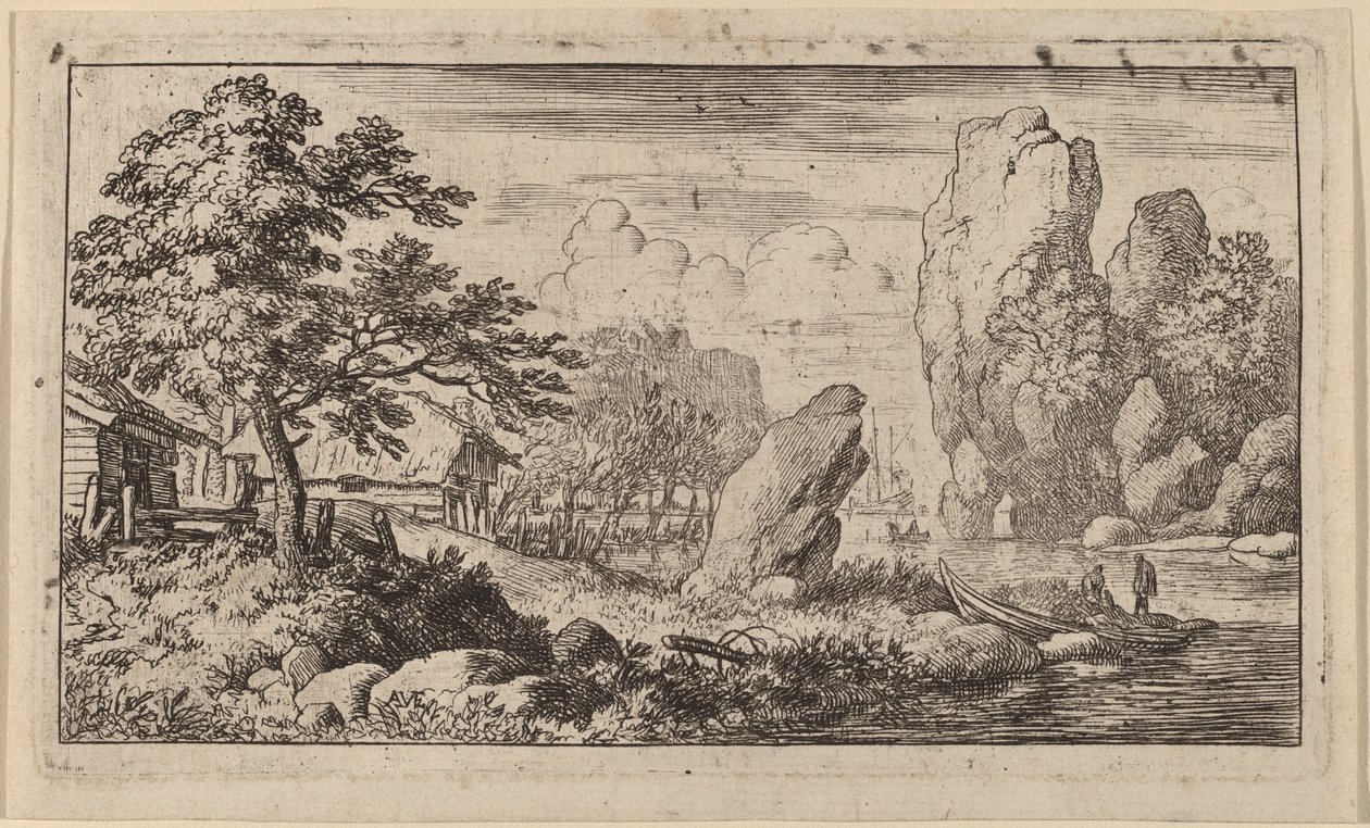 Pedregulho pontiagudo na margem de um rio de Allart van Everdingen