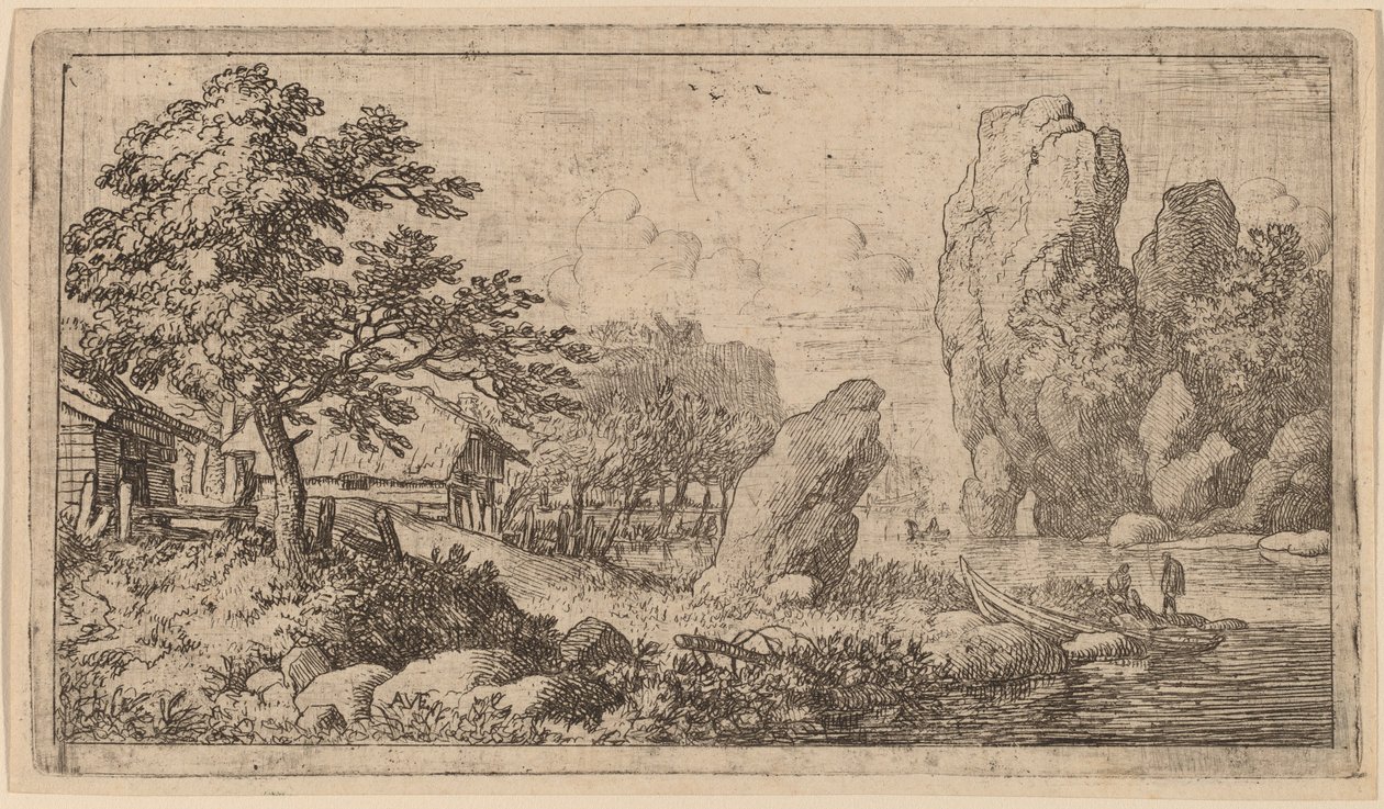 Pedregulho pontiagudo na margem de um rio, provavelmente c. 16451656. de Allart van Everdingen