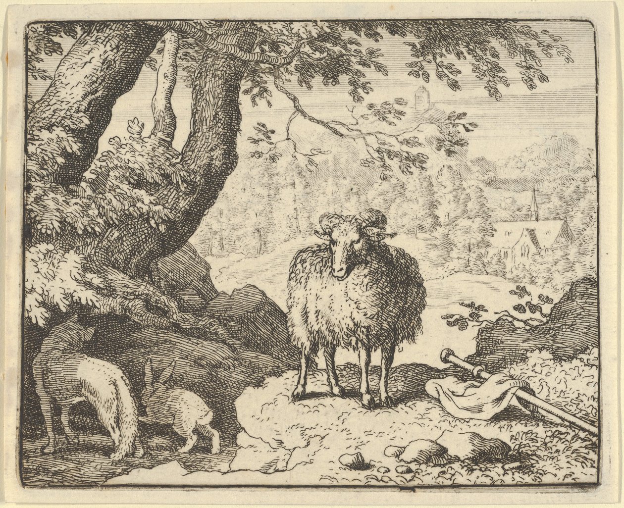 Renard convence o coelho a entrar em sua toca e o mata, 1650-75. de Allart van Everdingen
