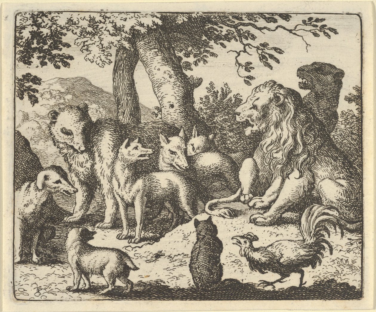 Renard se exonera de seus crimes diante do leão, 1650-75. de Allart van Everdingen