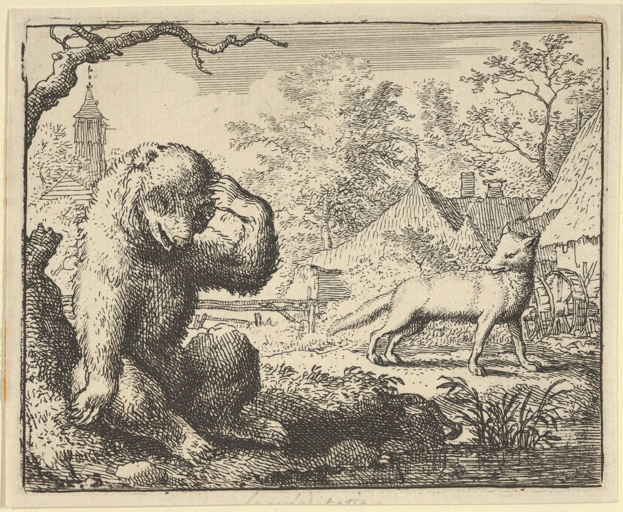 Renard tira sarro do urso, 1650-75. de Allart van Everdingen