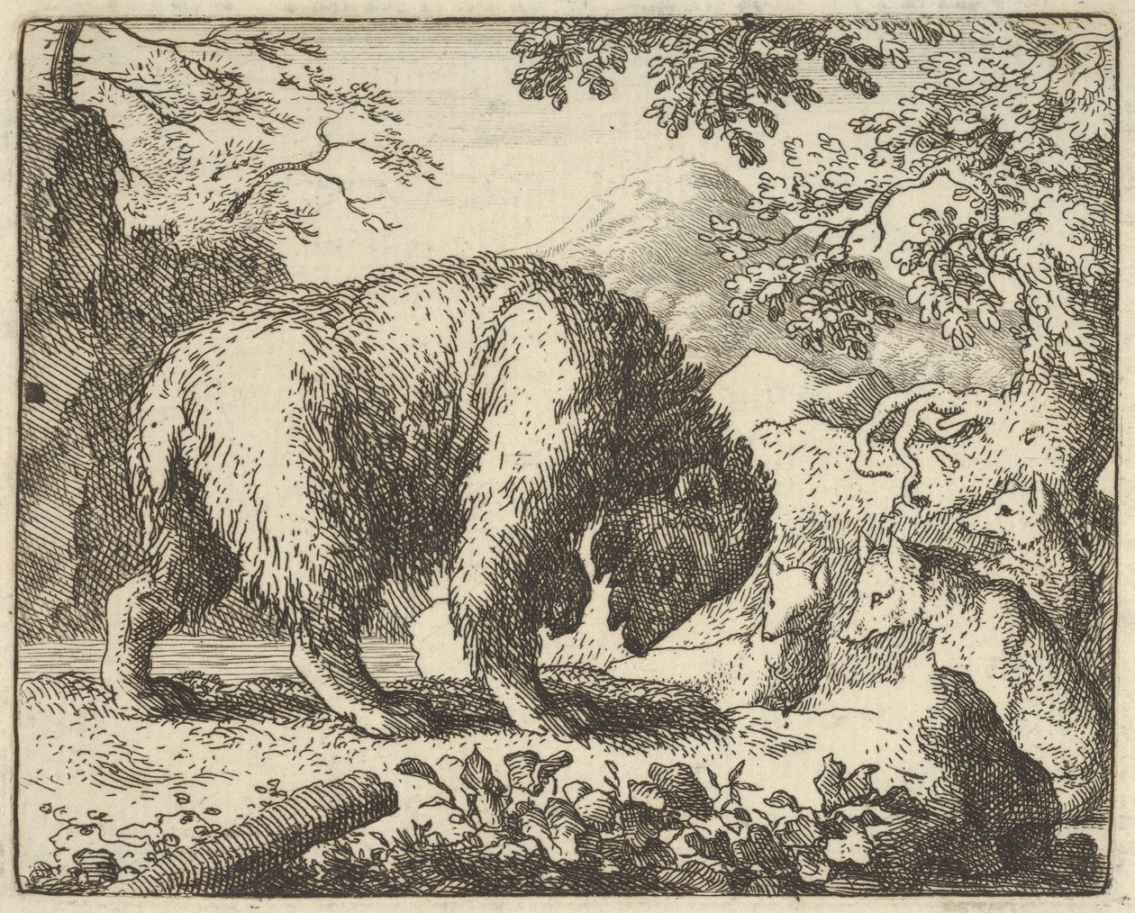 Renard promete ao urso levá-lo a um lugar onde encontrará mel, 1650-75. de Allart van Everdingen