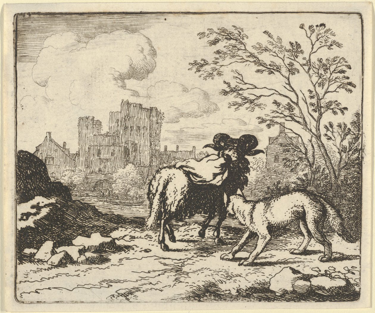 Renard envia o carneiro de volta ao leão com um pacote contendo a cabeça do coelho, 1650-75. de Allart van Everdingen