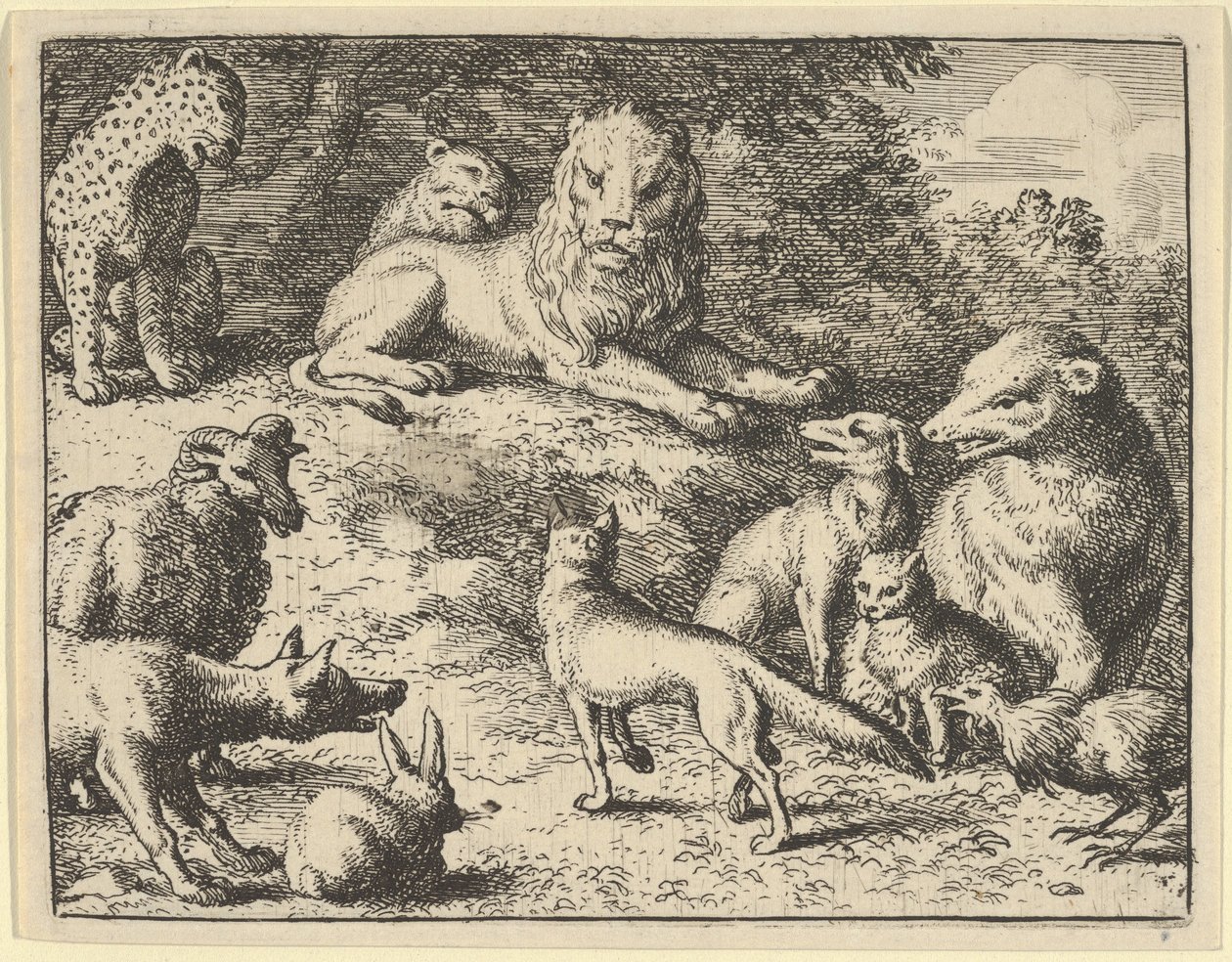 Renard é acusado pelos animais diante do leão, 1650-75. de Allart van Everdingen