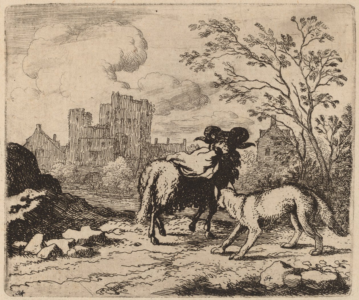 Reynard pede ao carneiro para entregar um documento, provavelmente c. 16451656. de Allart van Everdingen