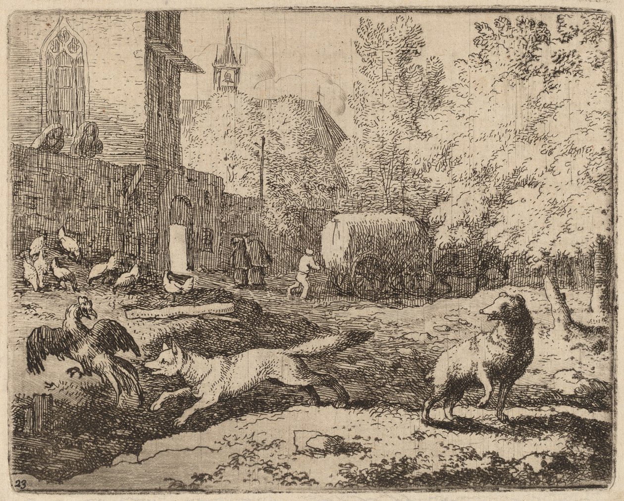 Reynard tenta furtar um galo, provavelmente c. 16451656. de Allart van Everdingen