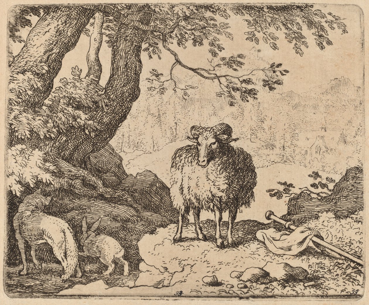 Reynard Retorna para Casa, Acompanhado pelo Carneiro e o Coelho, provavelmente c. 16451656. de Allart van Everdingen