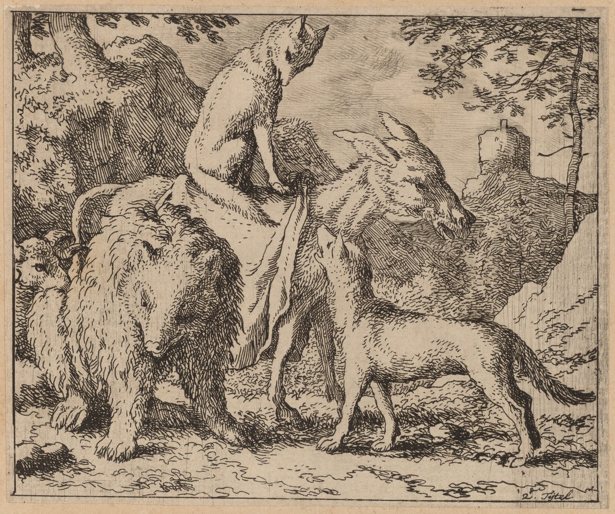 Reynard sentado em cima da bunda de Allart van Everdingen