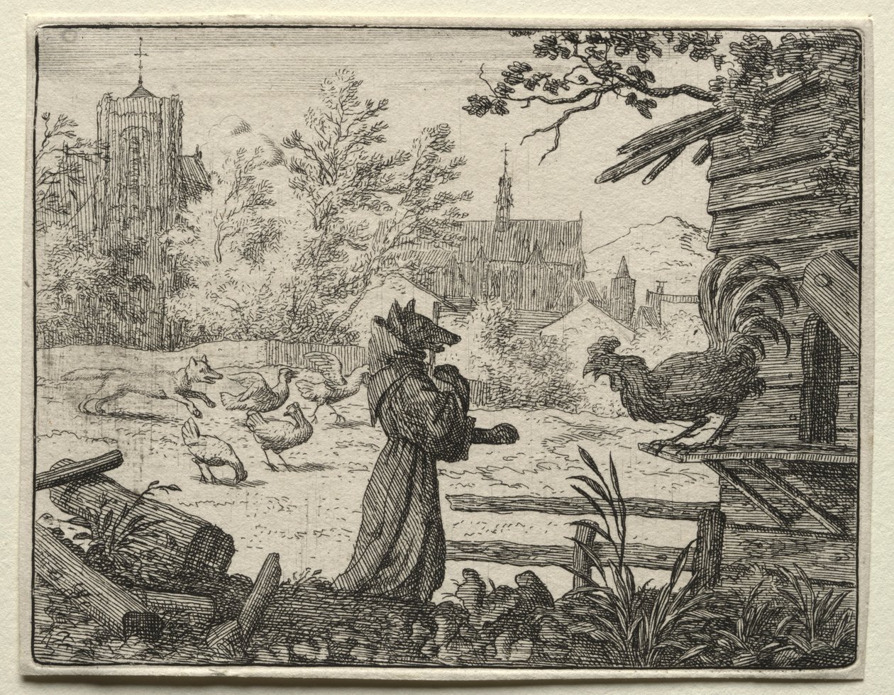 Reynard the Fox: Reynard disfarçado de monge. de Allart van Everdingen