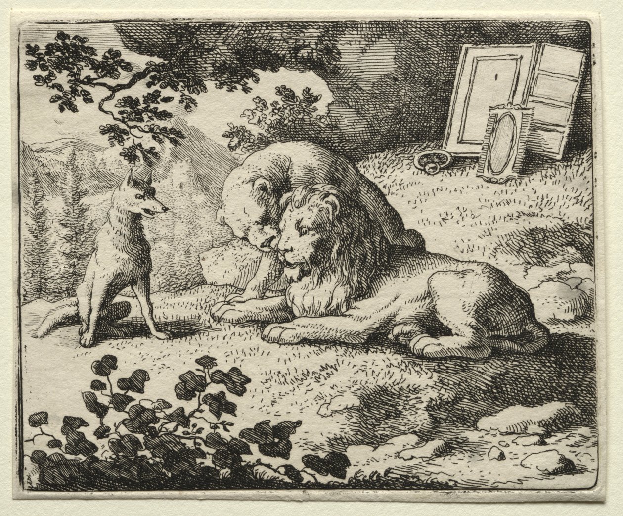 Reynard the Fox: Reynard promete presentes para o leão. de Allart van Everdingen