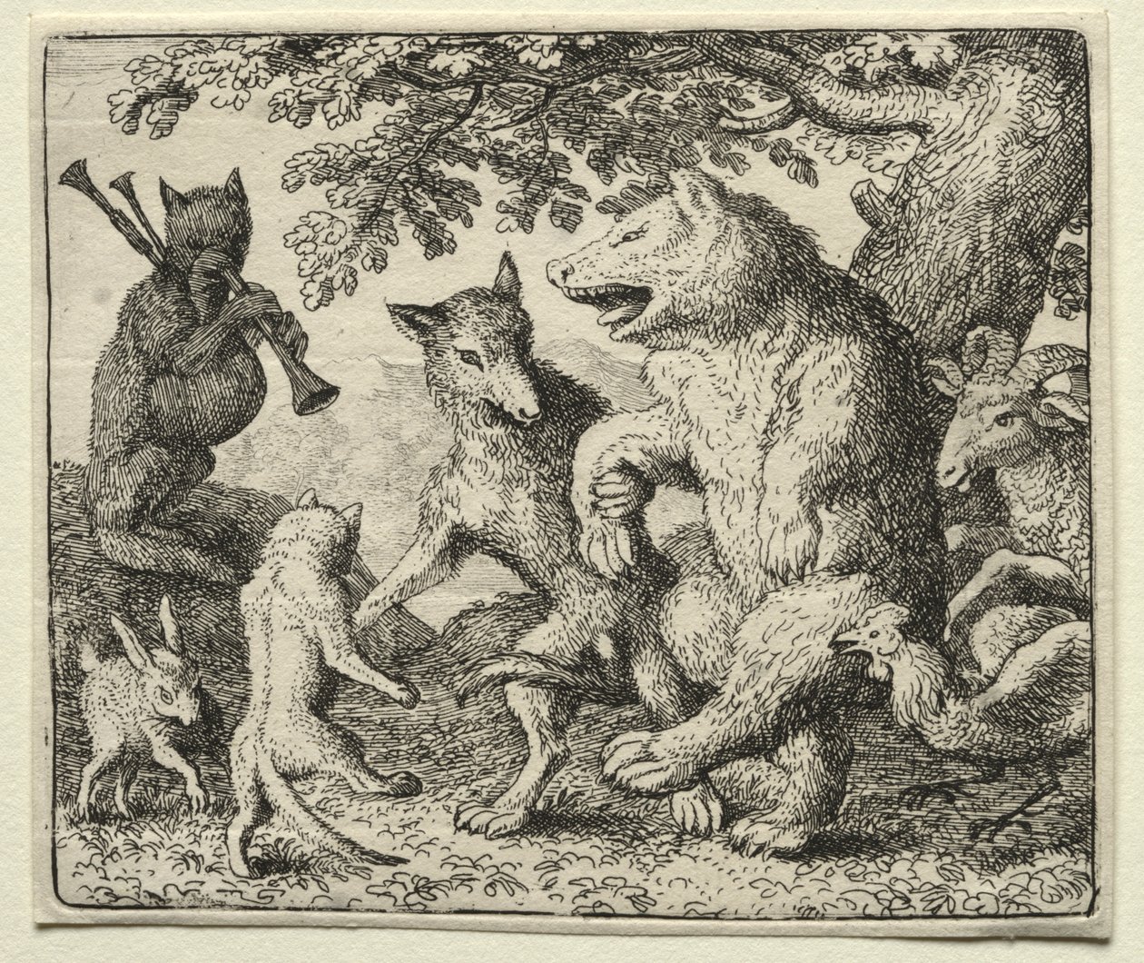 Reynard the Fox: O lobo e o urso celebram sua liberdade. de Allart van Everdingen