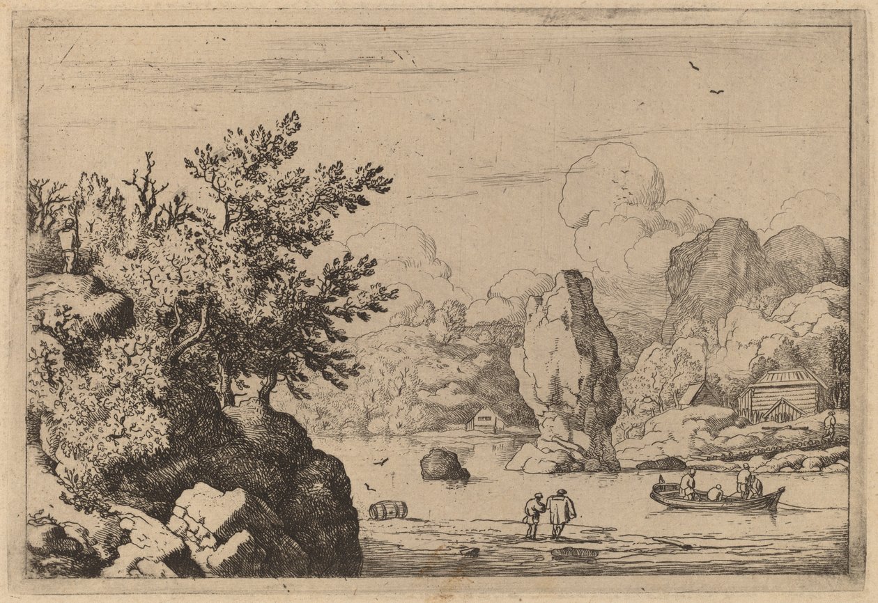 Rocha no meio de um rio, provavelmente c. 16451656. de Allart van Everdingen