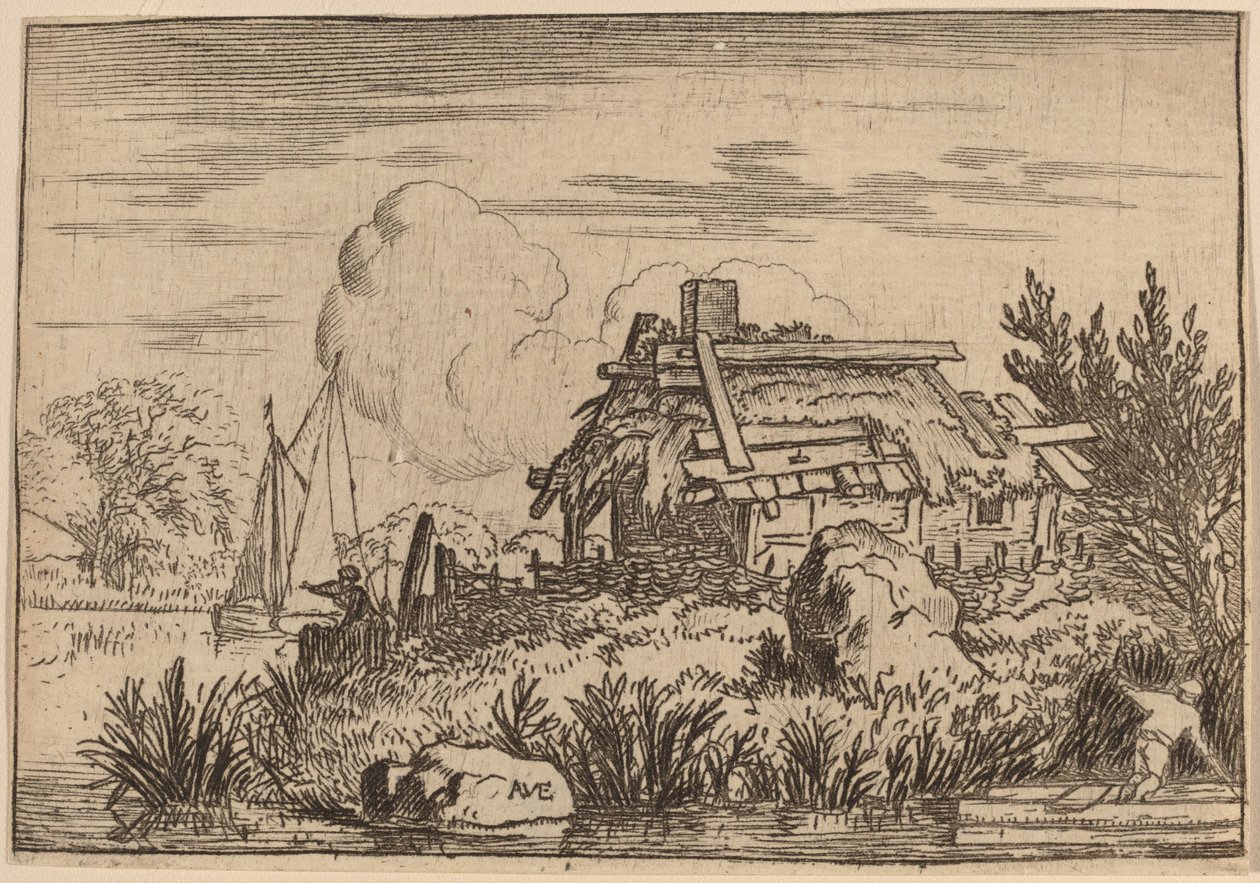 Casa de campo em ruínas, rodeada de água, provavelmente c. 16451656. de Allart van Everdingen