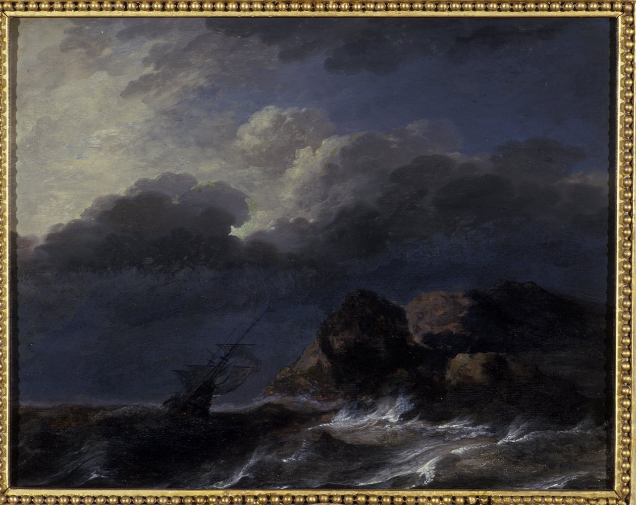 Seascape (óleo em carvalho) de Allart van Everdingen