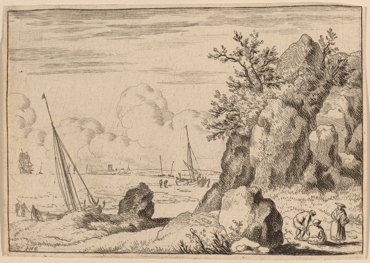 Seascape com três figuras à direita de Allart van Everdingen