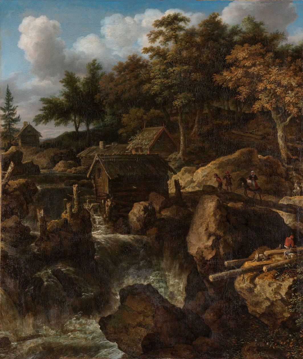 Paisagem sueca com uma cascata de Allart van Everdingen
