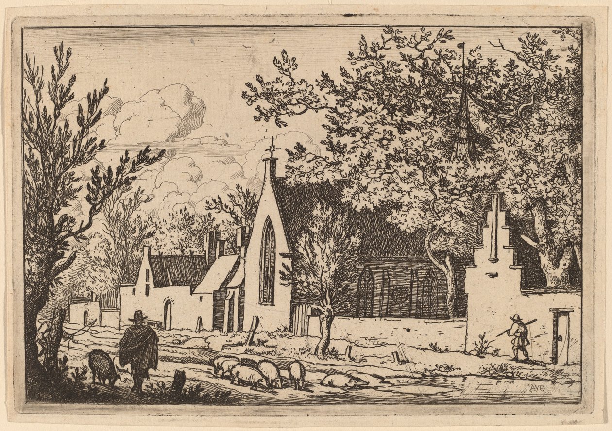 Rebanho de suínos perto de uma capela, provavelmente c. 16451656. de Allart van Everdingen