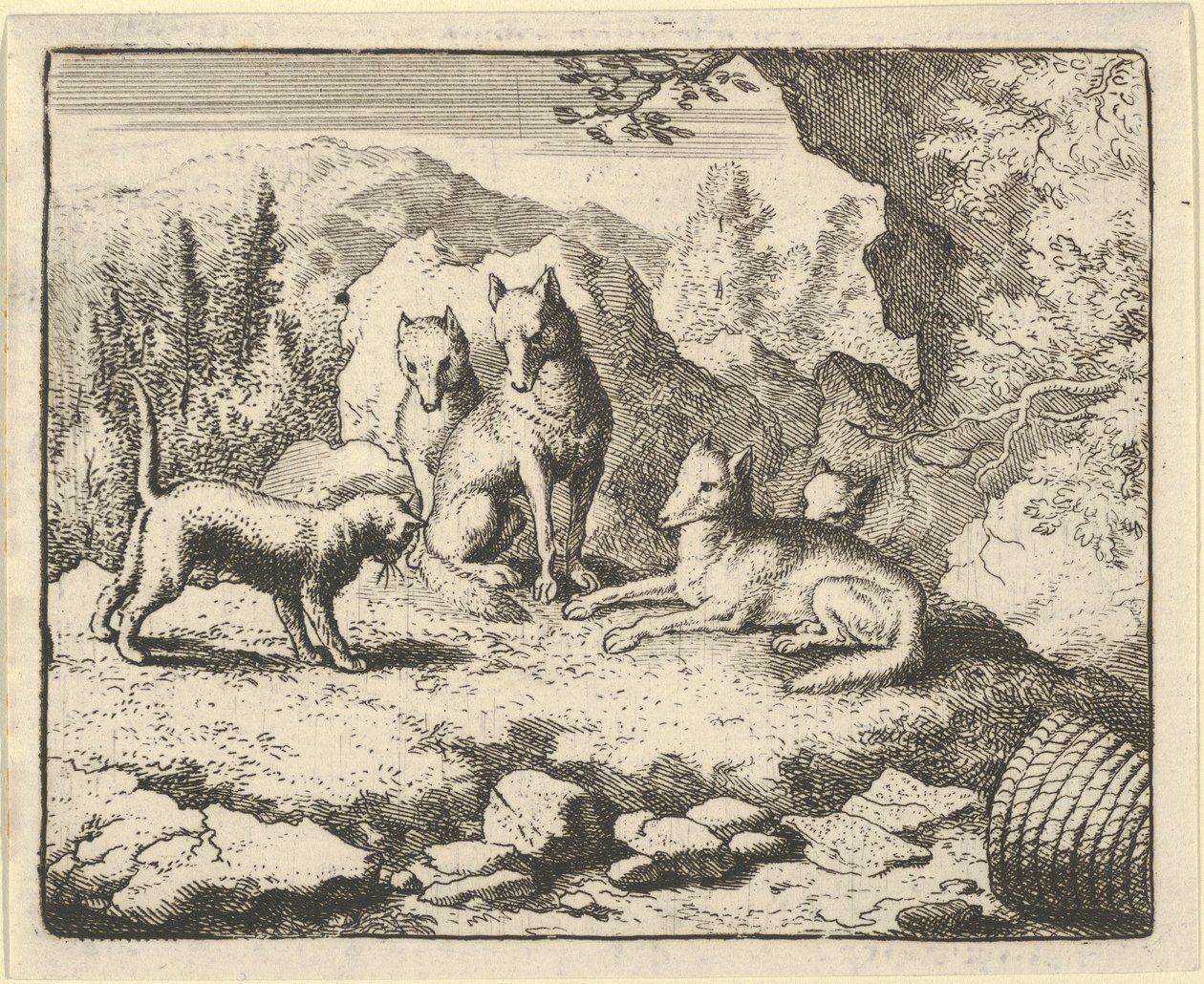 O gato chama Renard para comparecer perante o Tribunal, 1650-75. de Allart van Everdingen