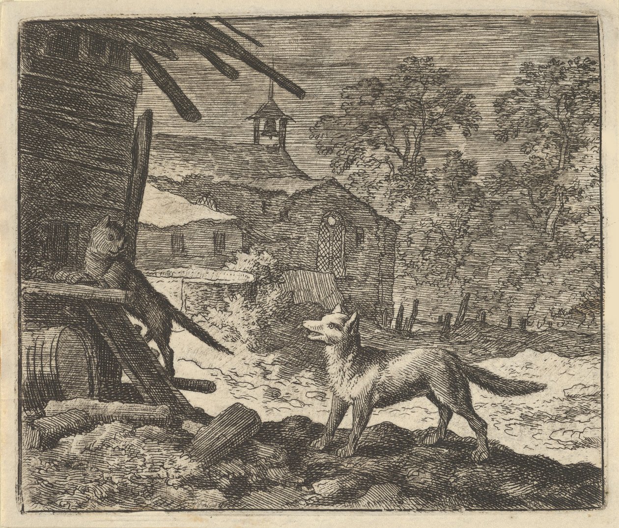 O gato sobe em um celeiro, 1650-75. de Allart van Everdingen