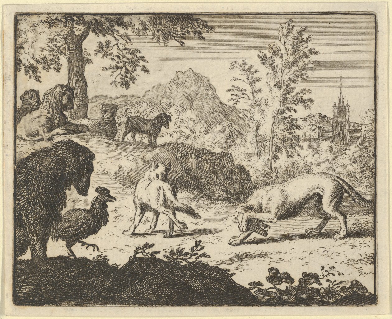 O leão permite uma luta entre o lobo e Renard, 1650-75. de Allart van Everdingen