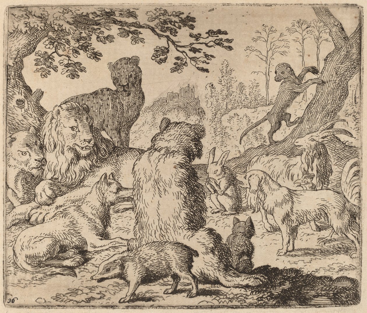 O Leão ordena um ataque em massa a Reynard, provavelmente c. 16451656. de Allart van Everdingen