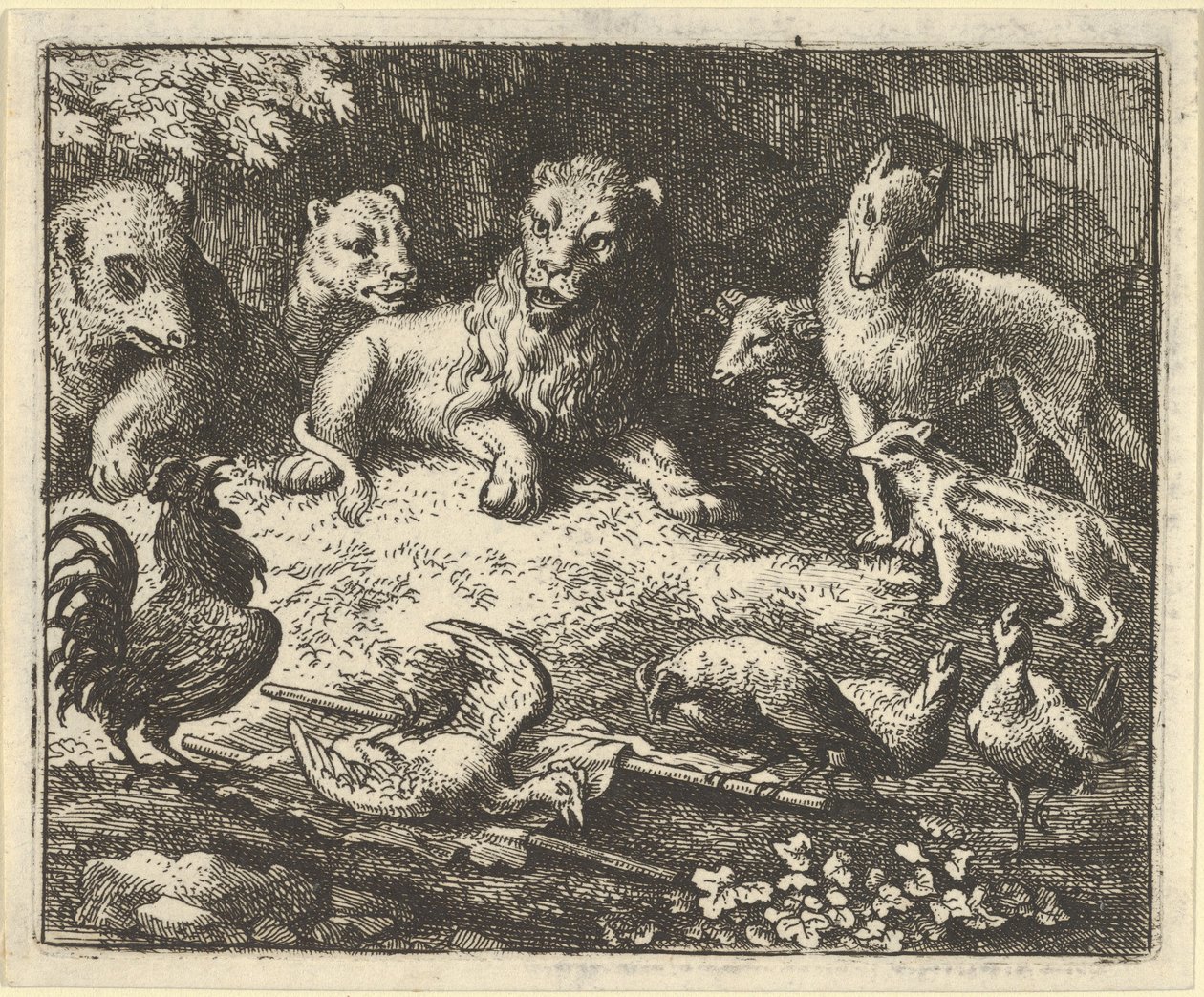 O Galo acusa Renard de assassinar sua galinha, 1650-75. de Allart van Everdingen