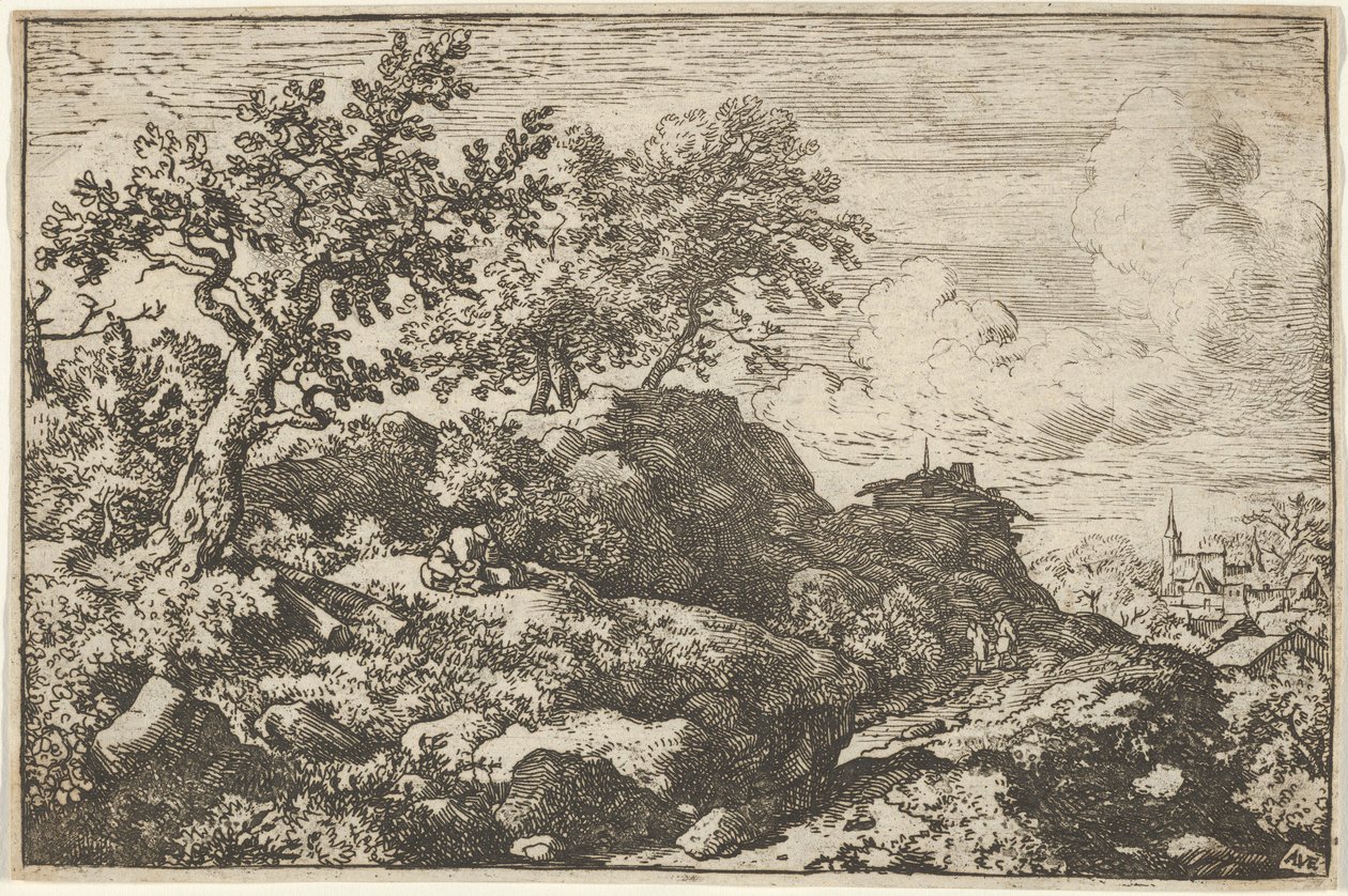 Os dois camponeses sentados na colina, século XVII. de Allart van Everdingen