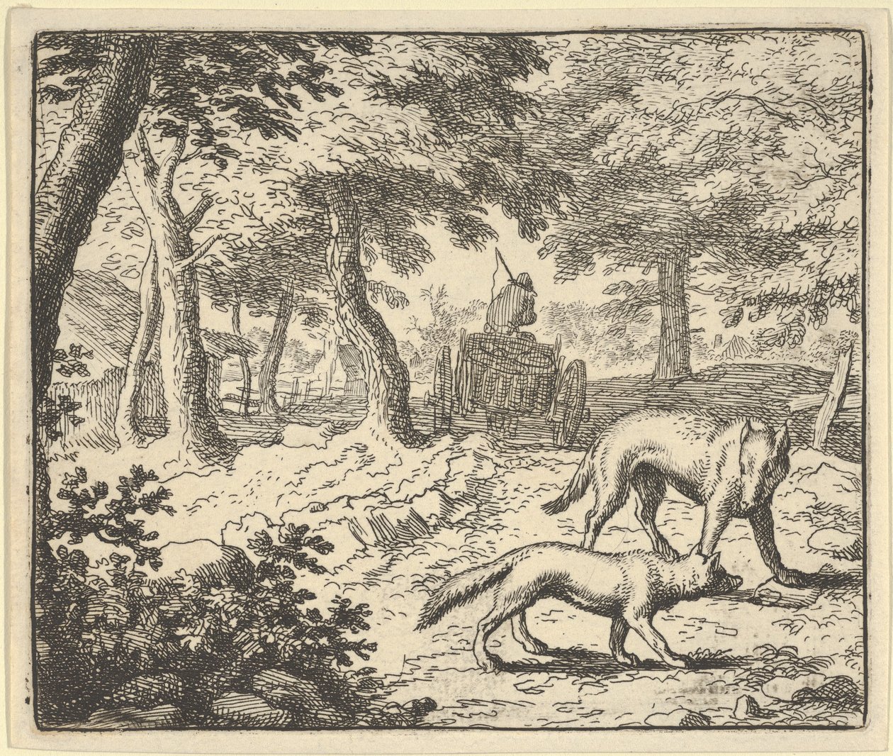 O lobo acusa Renard de comer o peixe que ele roubou, 1650-75. de Allart van Everdingen