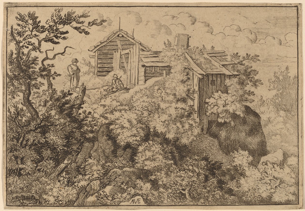Três chalés em uma rocha, provavelmente c. 16451656. de Allart van Everdingen