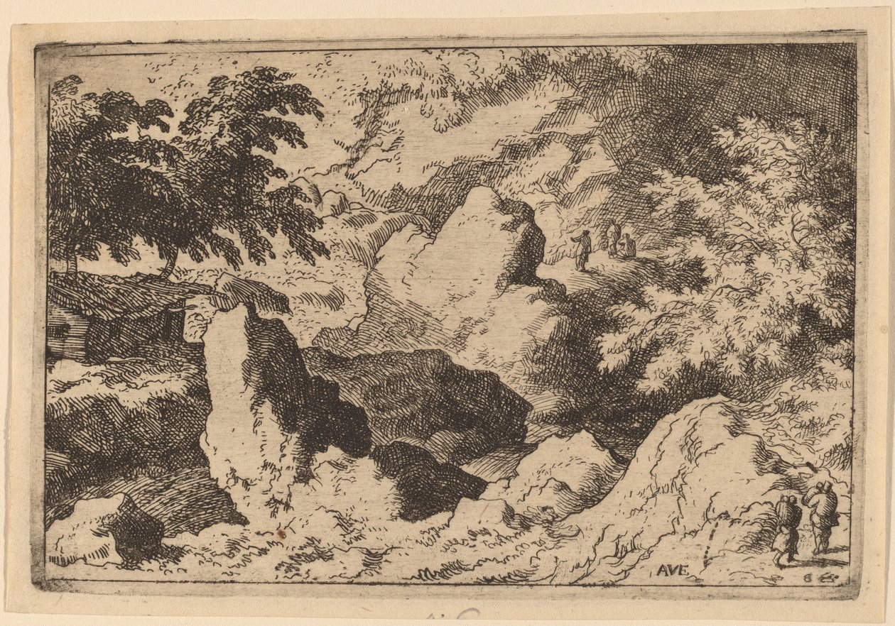Três Homens em uma Rocha, provavelmente c. 16451656. de Allart van Everdingen