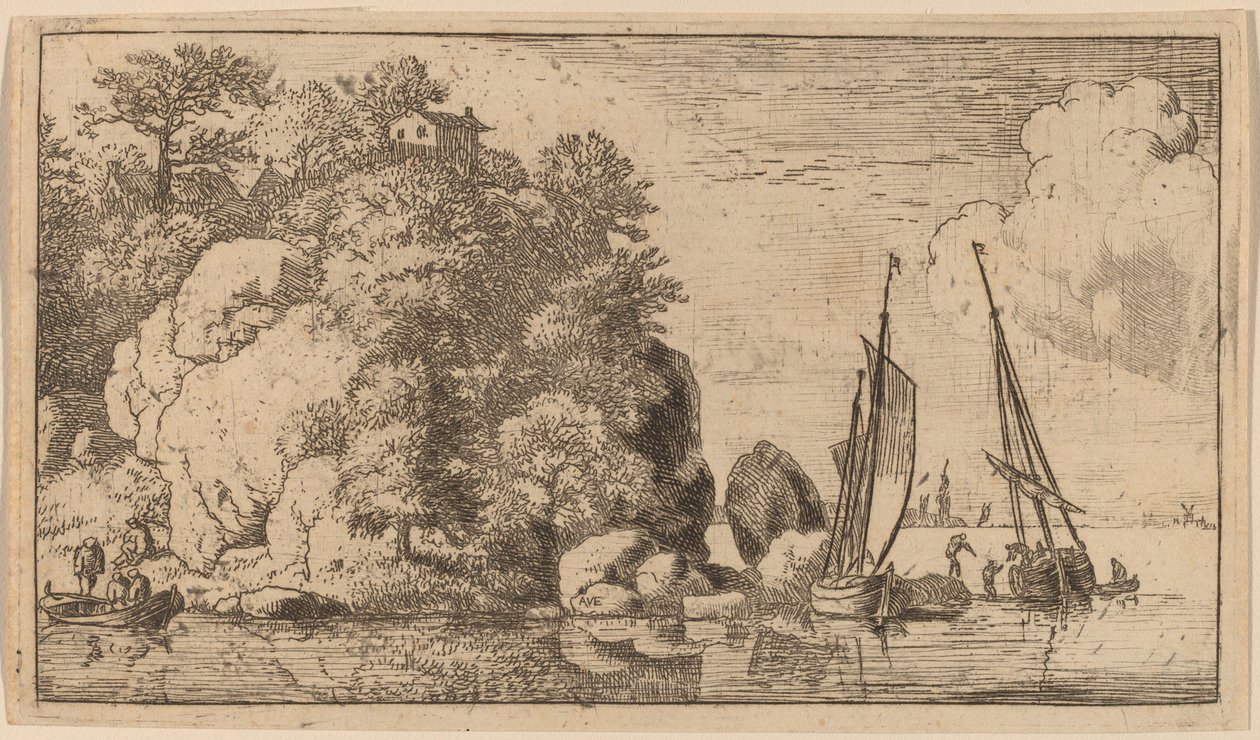 Dois barcos em um rio largo, provavelmente c. 16451656. de Allart van Everdingen