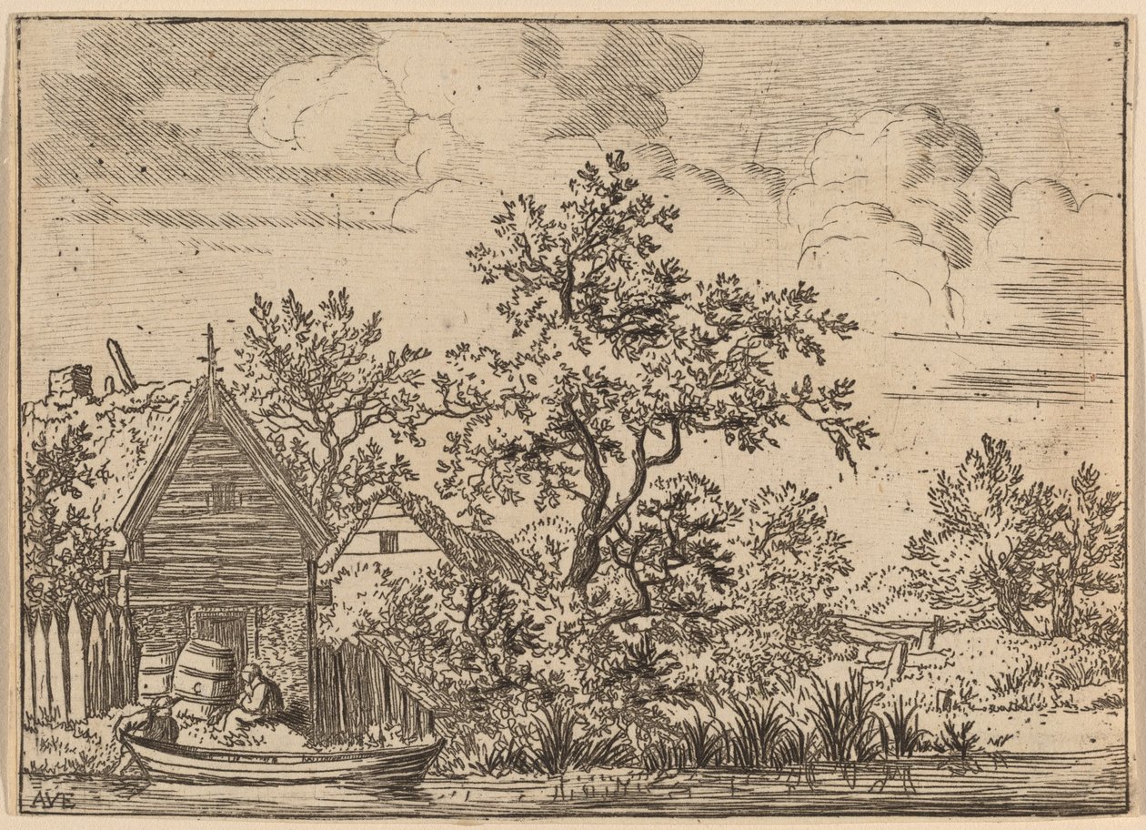 Dois barris na frente de uma casa de campo, provavelmente c. 16451656. de Allart van Everdingen