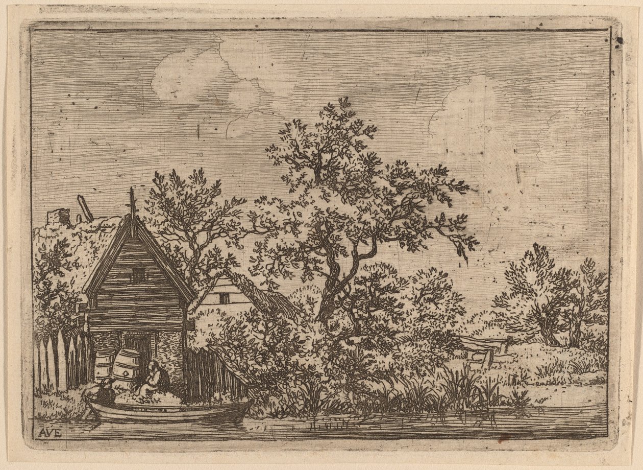 Dois barris na frente de uma casa de campo, provavelmente c. 16451656. de Allart van Everdingen