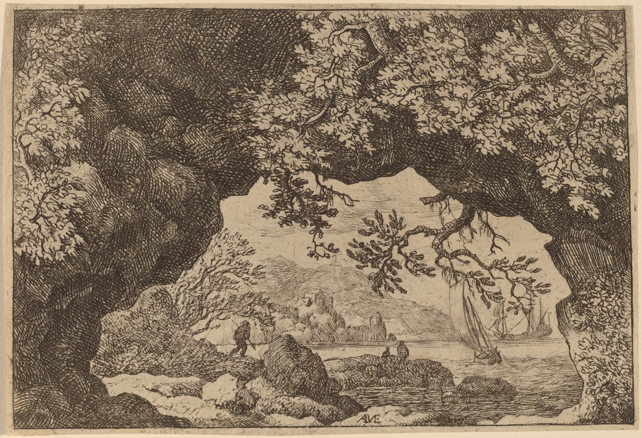 Vista através de uma rocha perfurada, provavelmente c. 16451656. de Allart van Everdingen