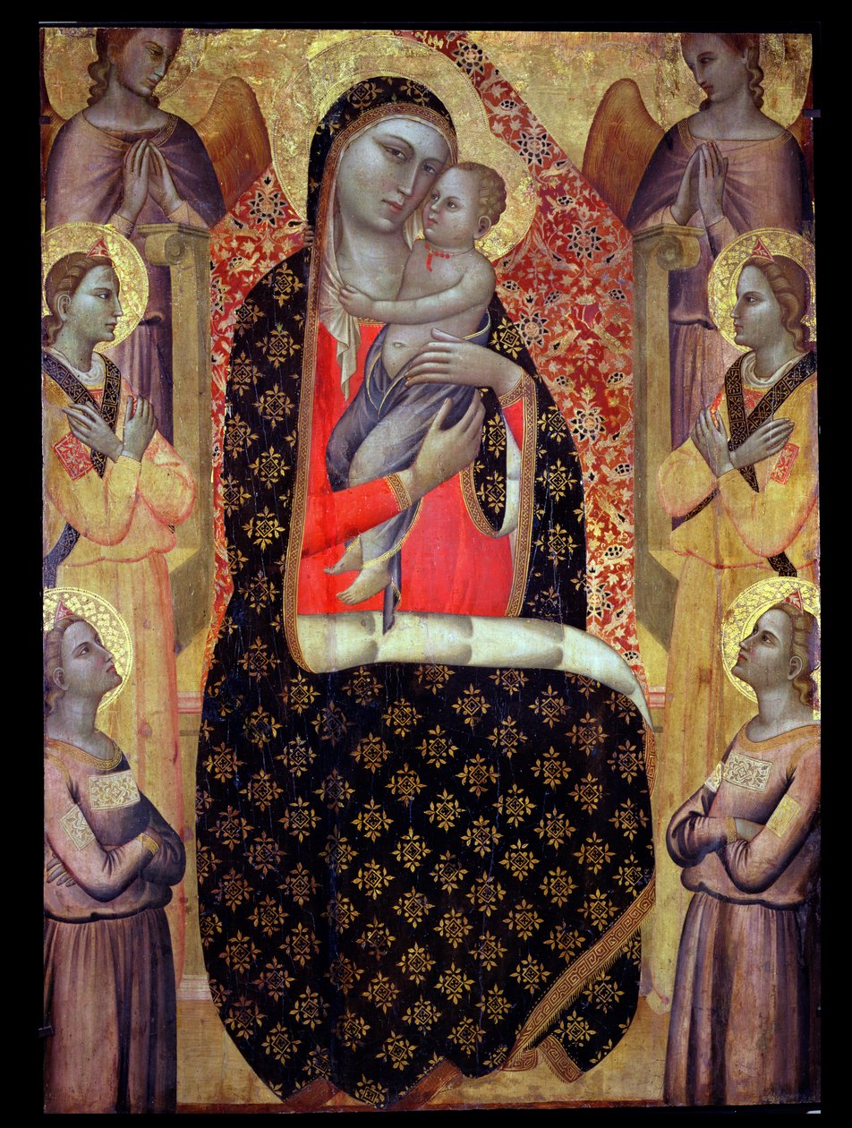 Madonna e criança entronizada com seis anjos (painel) de Allegretto Nuzi