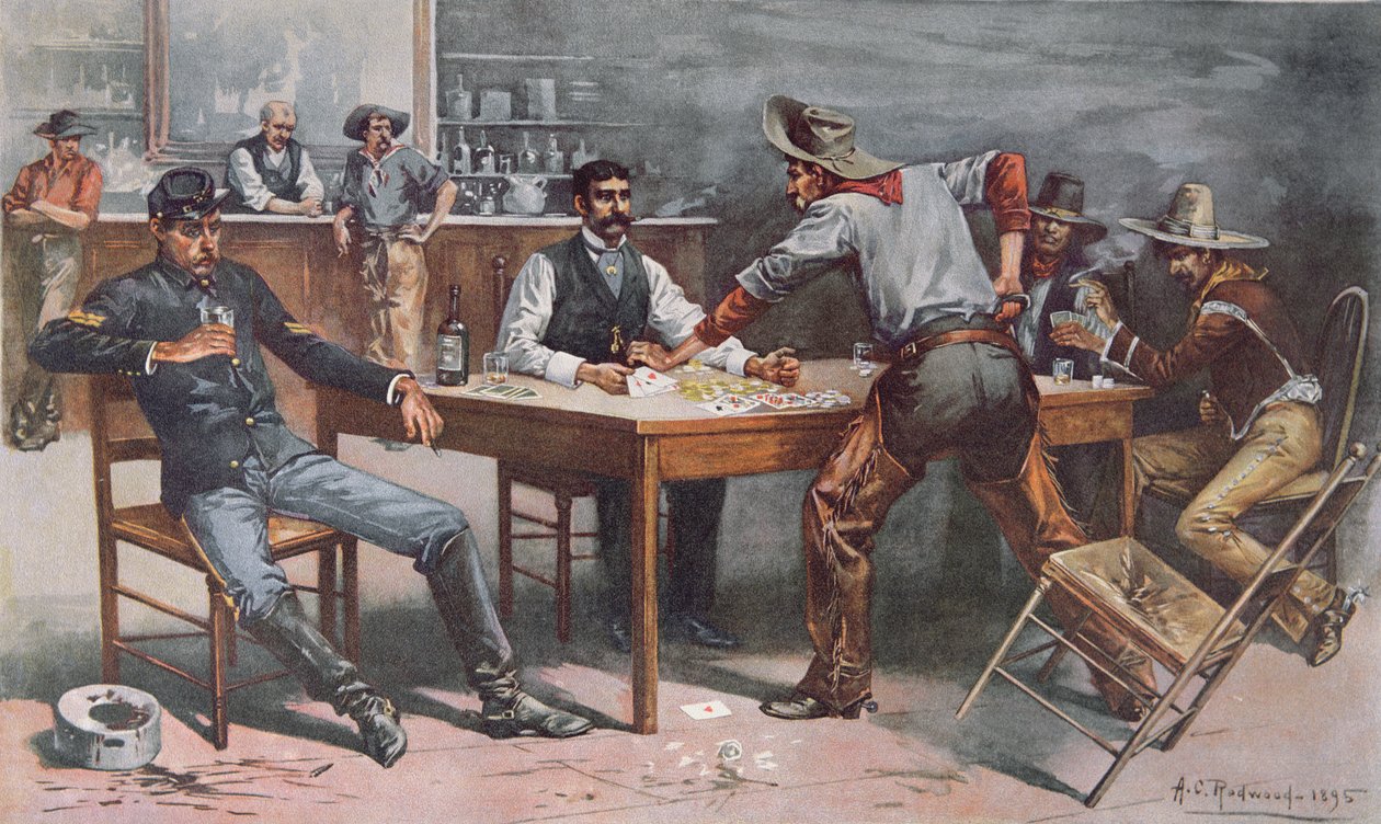 Argumento sobre cartas em um salão ocidental de Allen Carter (after) Redwood